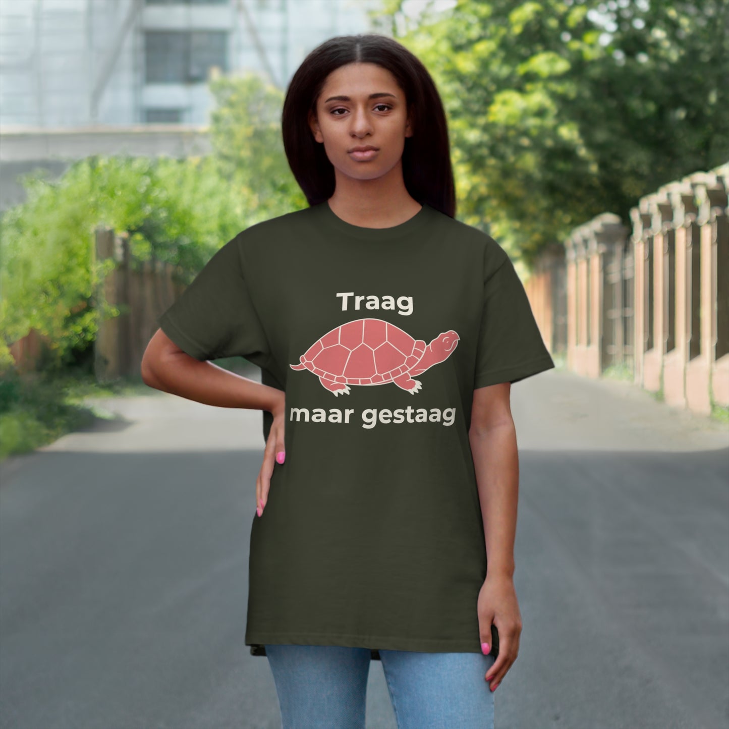 Uniseks T-Shirt - 'Traag maar gestaag'
