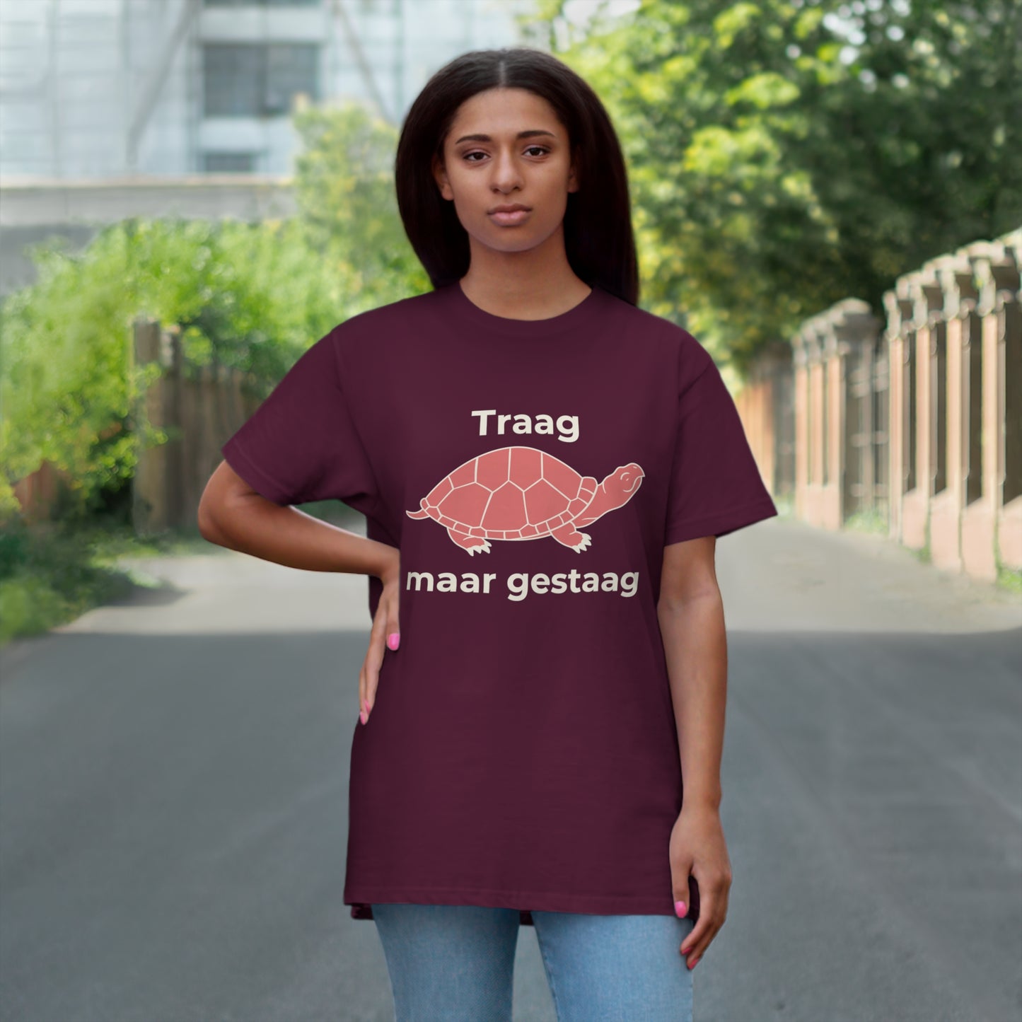 Uniseks T-Shirt - 'Traag maar gestaag'