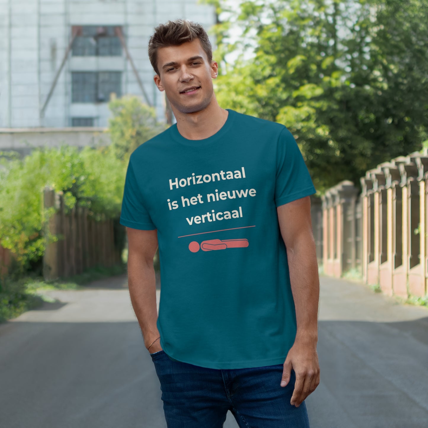 Uniseks T-Shirt - 'Horizontaal is het nieuwe verticaal'