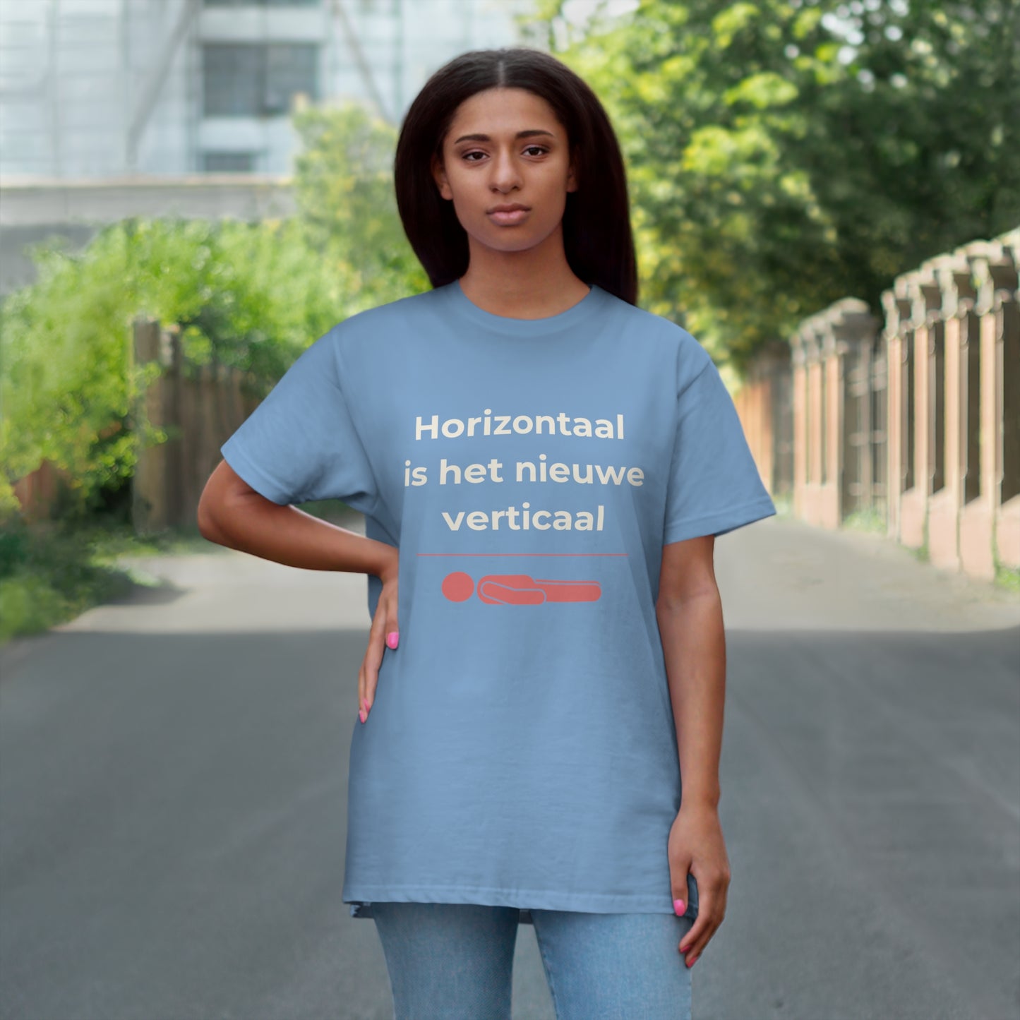 Uniseks T-Shirt - 'Horizontaal is het nieuwe verticaal'