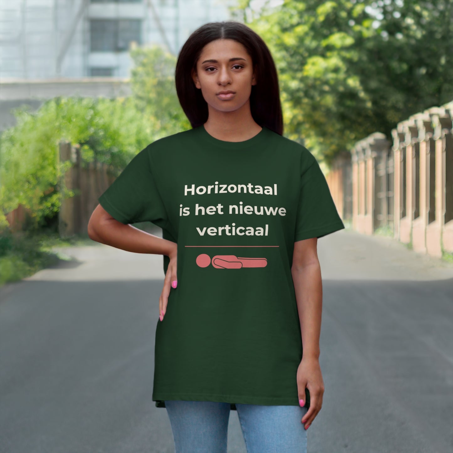 Uniseks T-Shirt - 'Horizontaal is het nieuwe verticaal'