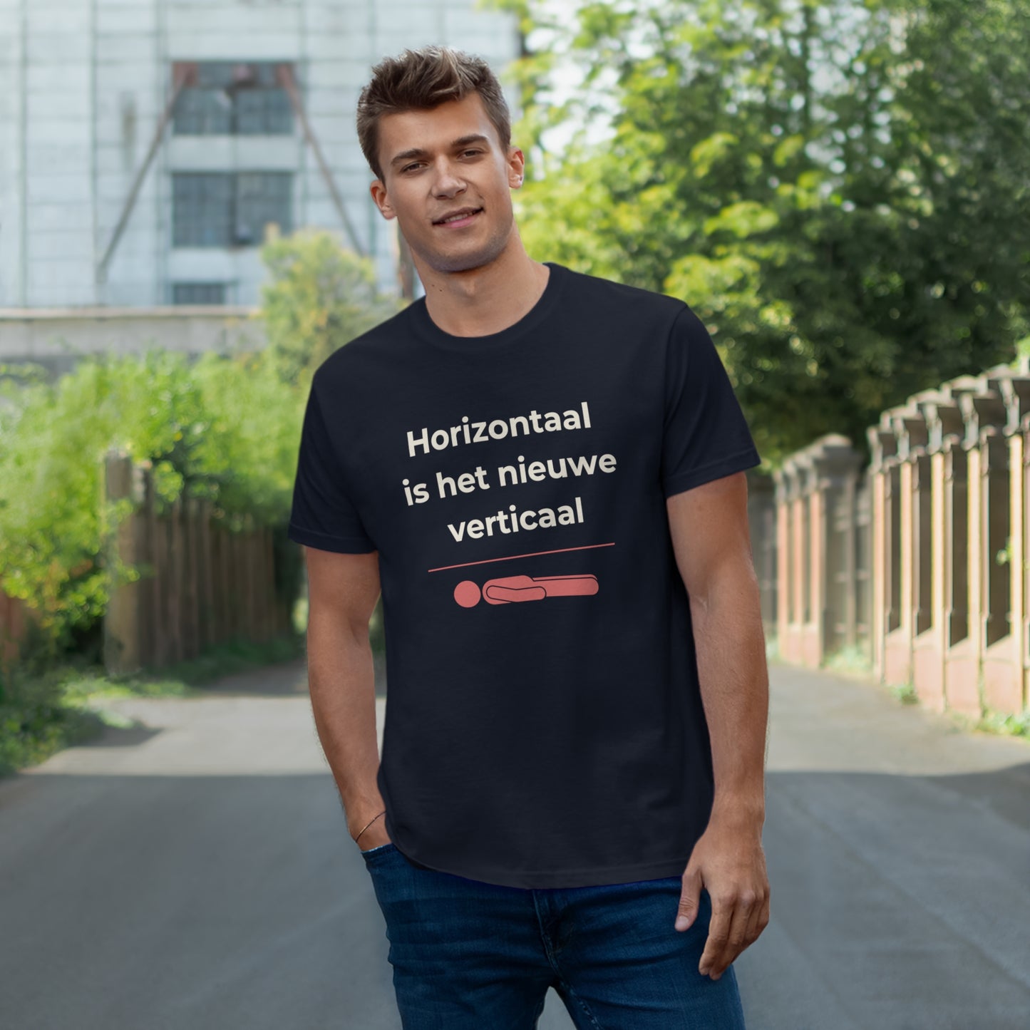Uniseks T-Shirt - 'Horizontaal is het nieuwe verticaal'