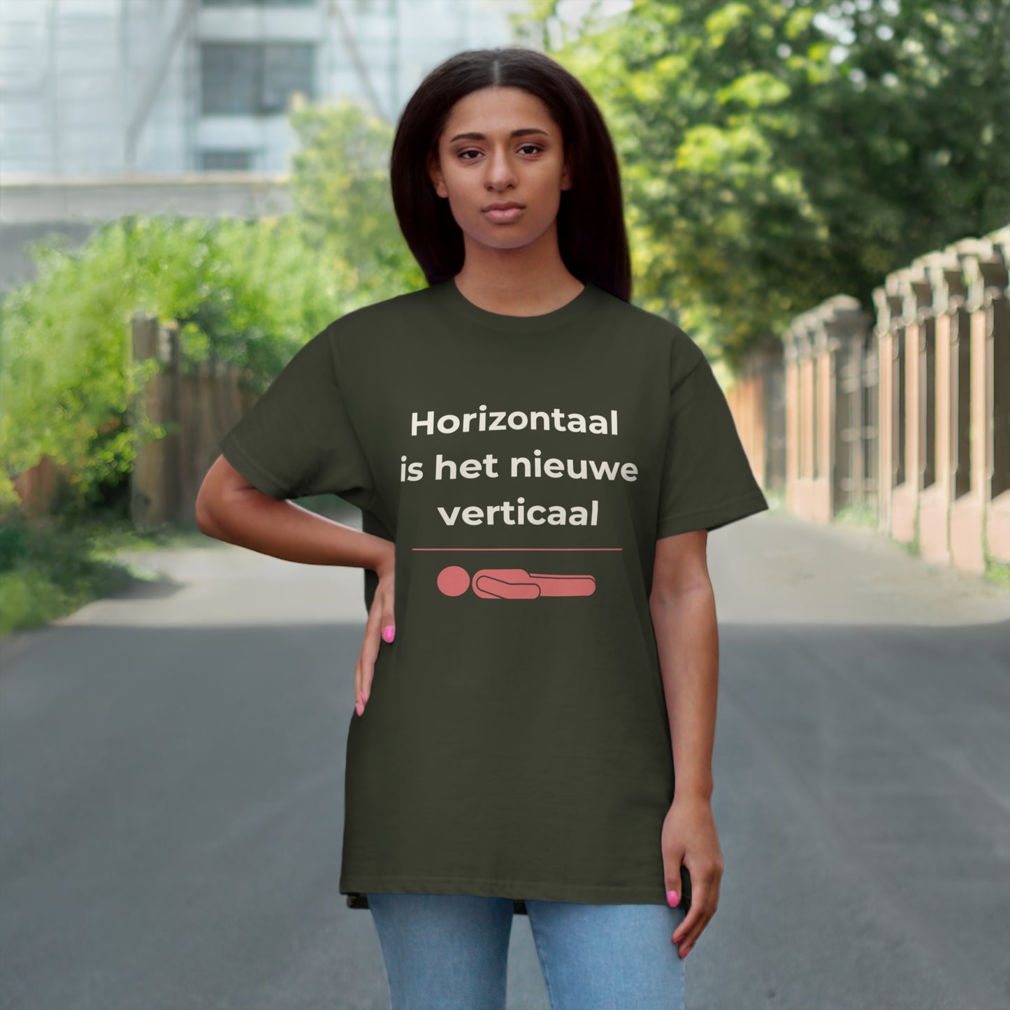 Uniseks T-Shirt - 'Horizontaal is het nieuwe verticaal'