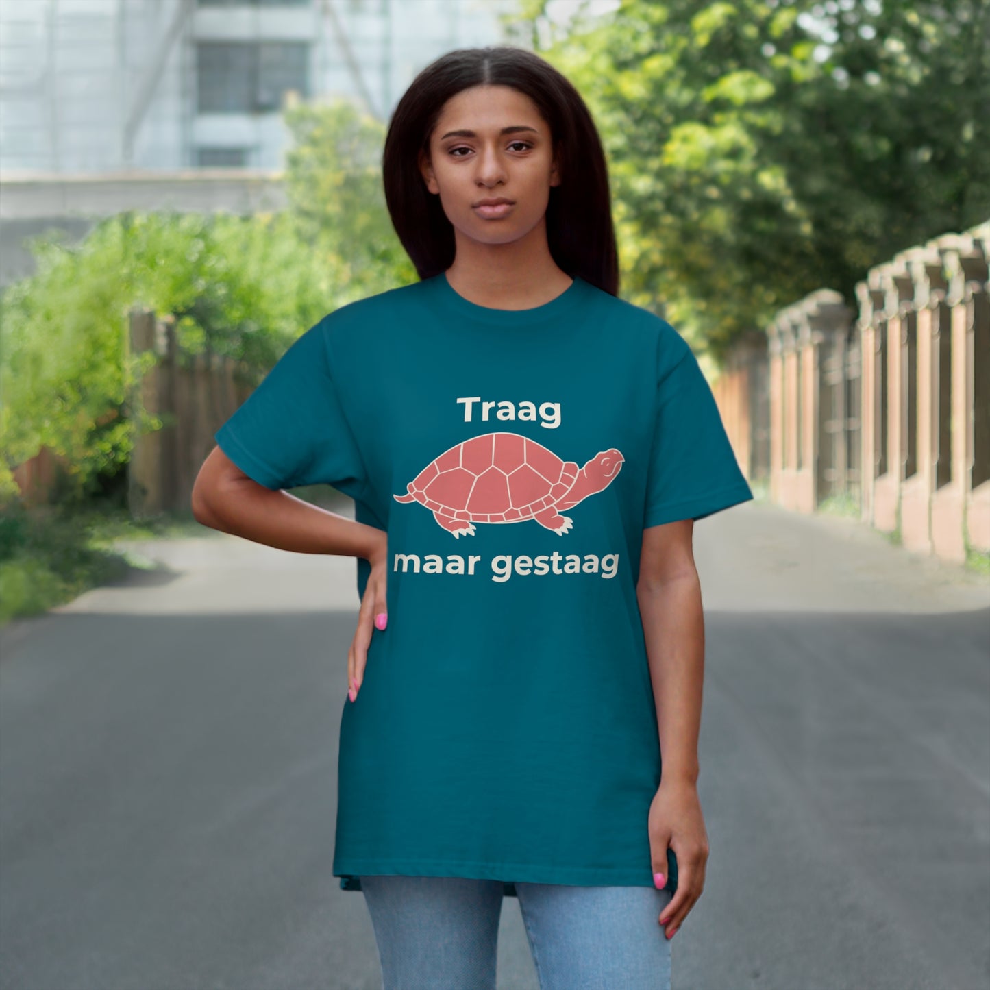 Uniseks T-Shirt - 'Traag maar gestaag'