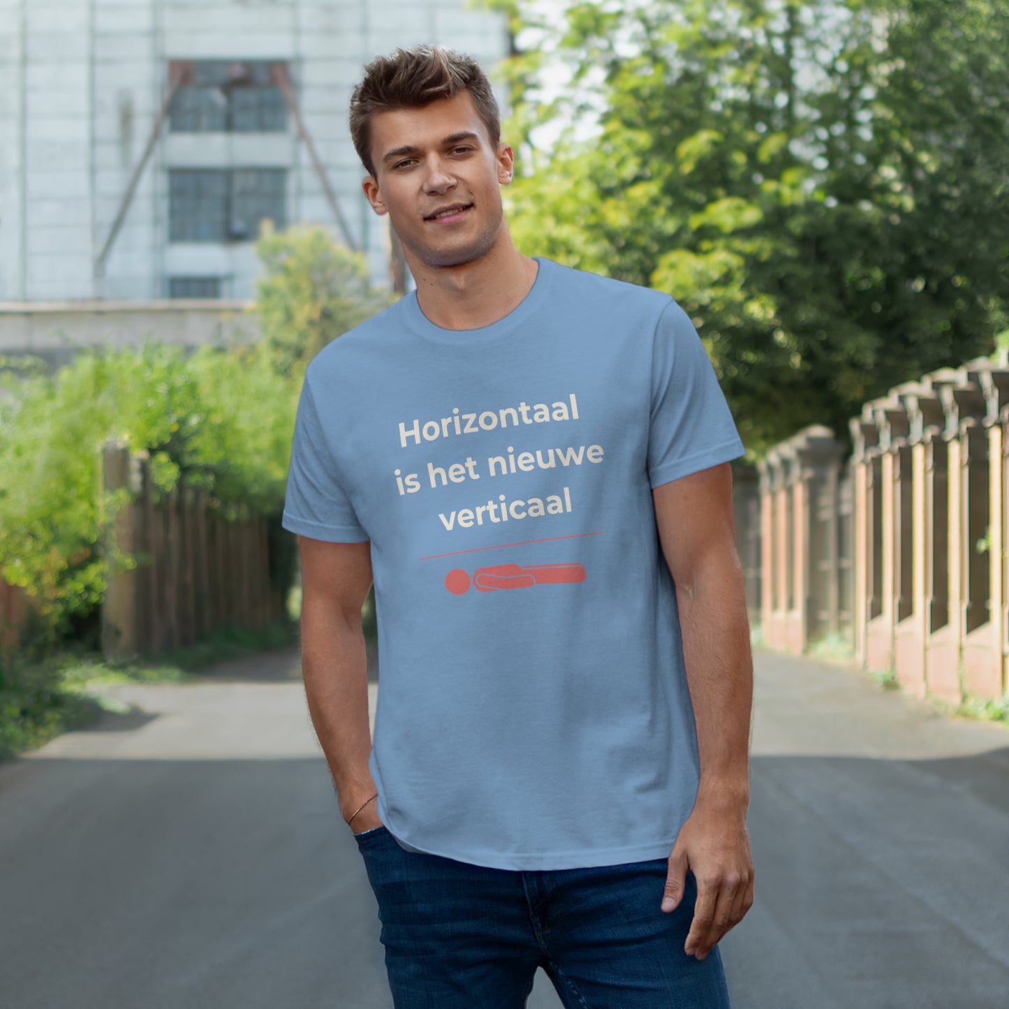Uniseks T-Shirt - 'Horizontaal is het nieuwe verticaal'