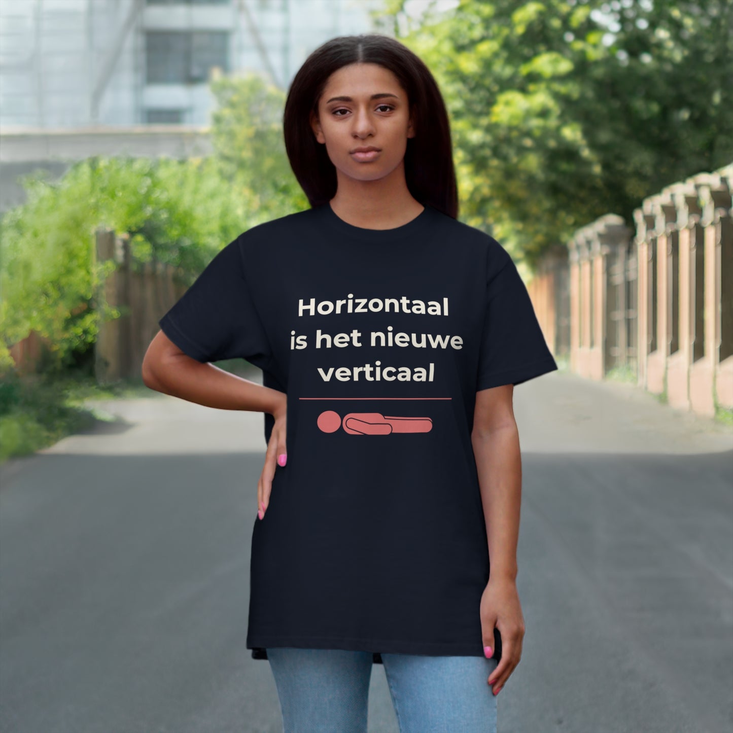 Uniseks T-Shirt - 'Horizontaal is het nieuwe verticaal'