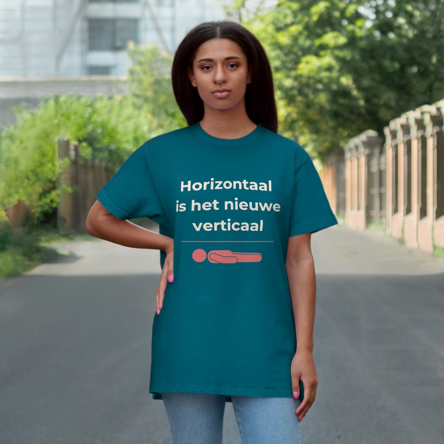 Uniseks T-Shirt - 'Horizontaal is het nieuwe verticaal'