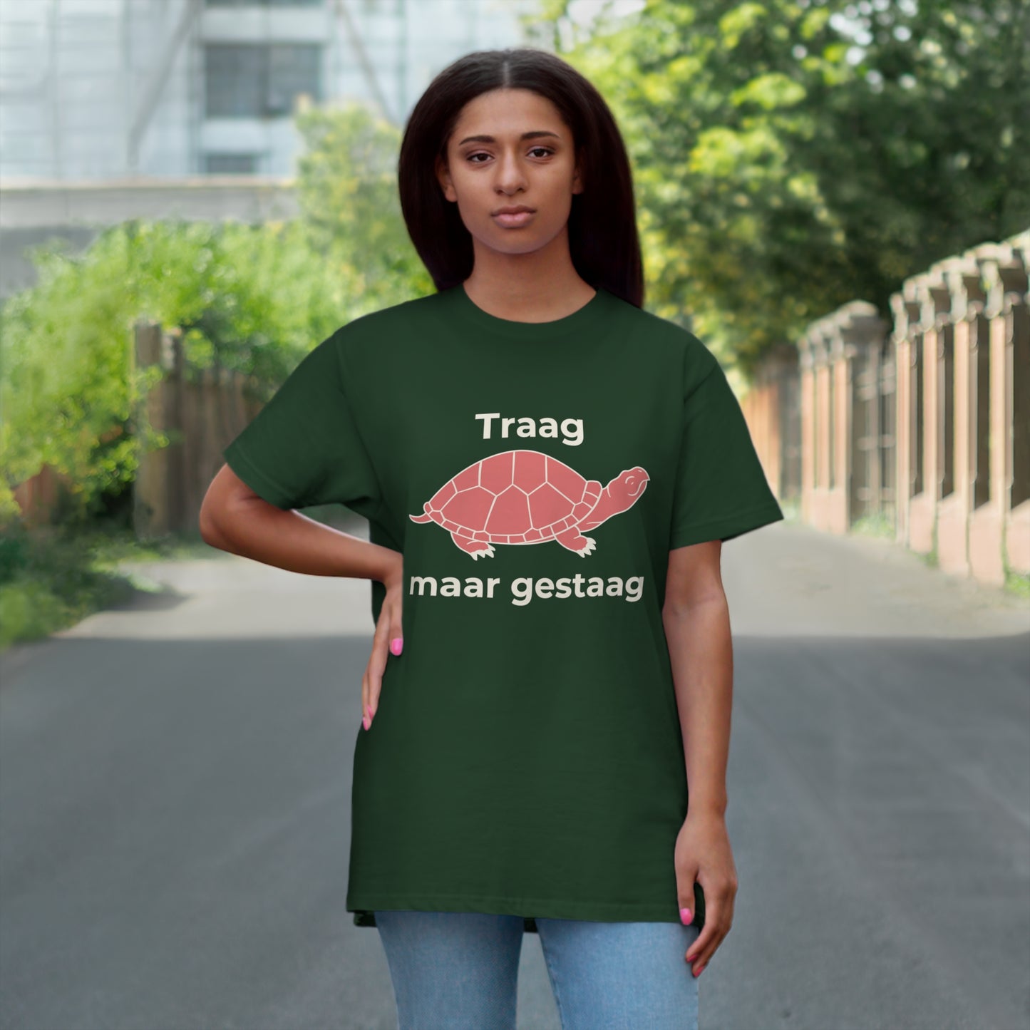 Uniseks T-Shirt - 'Traag maar gestaag'