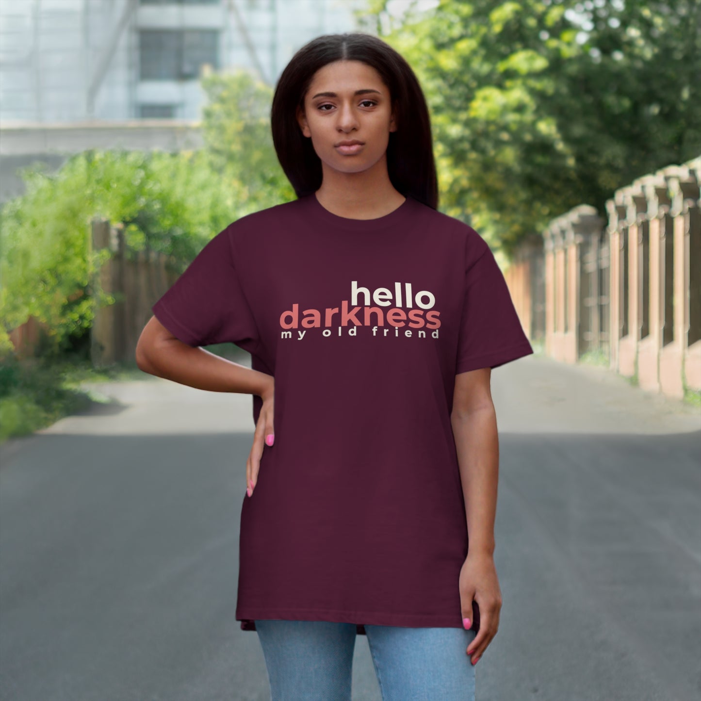 Uniseks T-Shirt - 'Hello darkness my old friend'