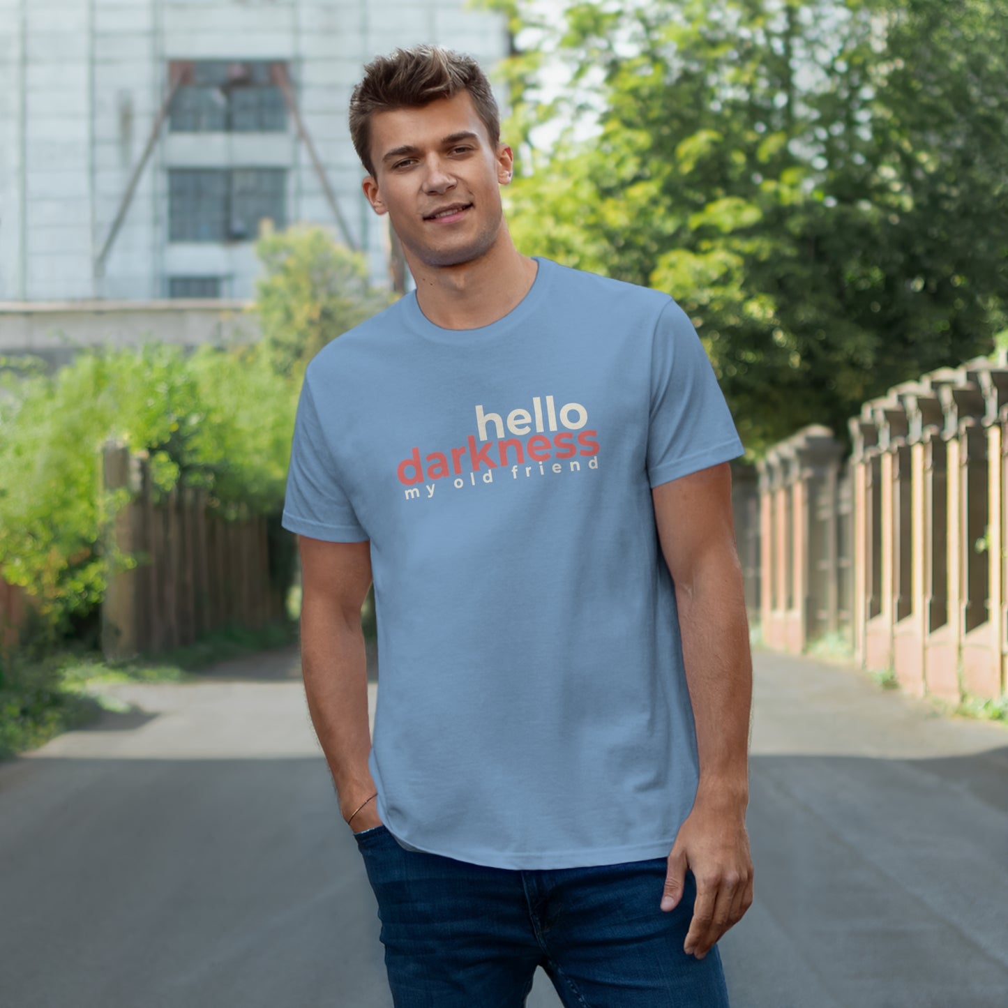 Uniseks T-Shirt - 'Hello darkness my old friend'