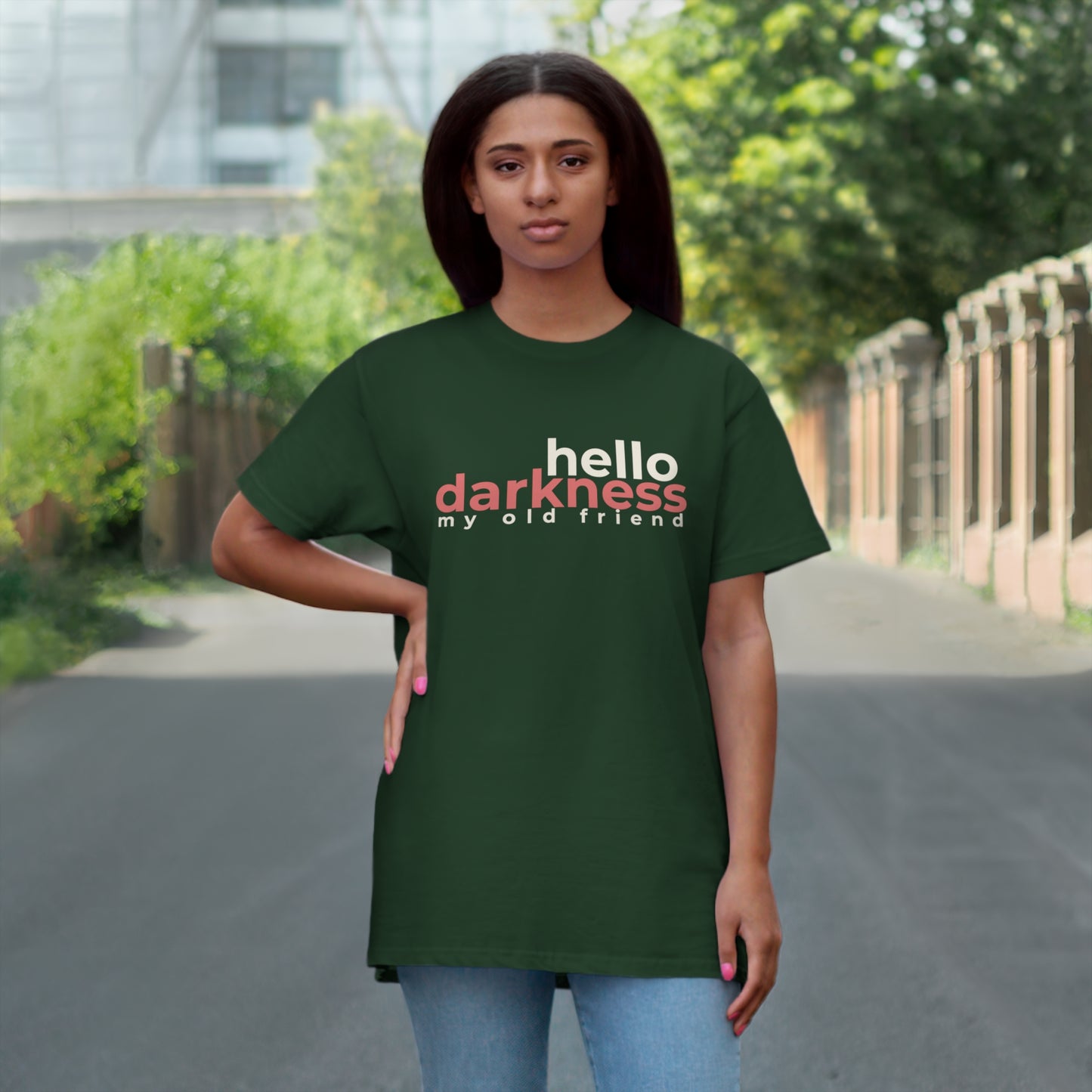 Uniseks T-Shirt - 'Hello darkness my old friend'