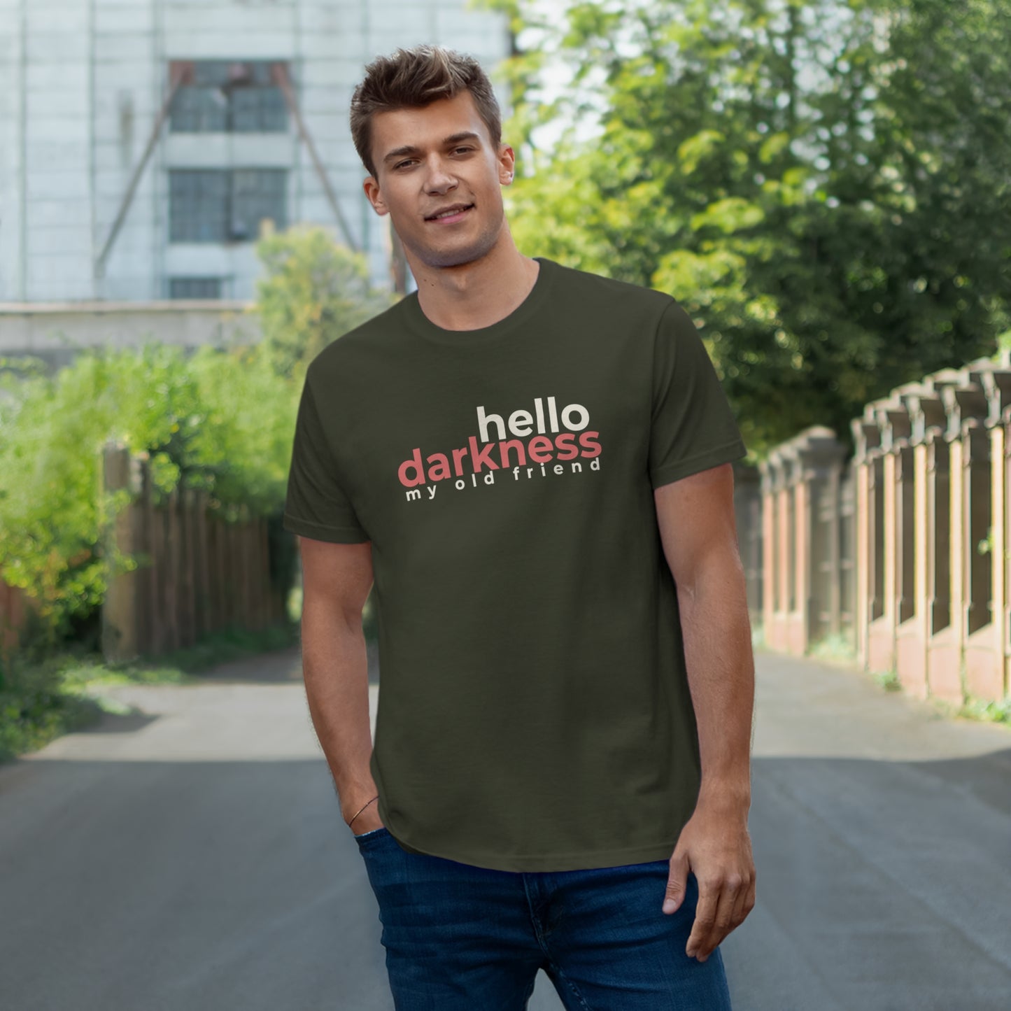 Uniseks T-Shirt - 'Hello darkness my old friend'
