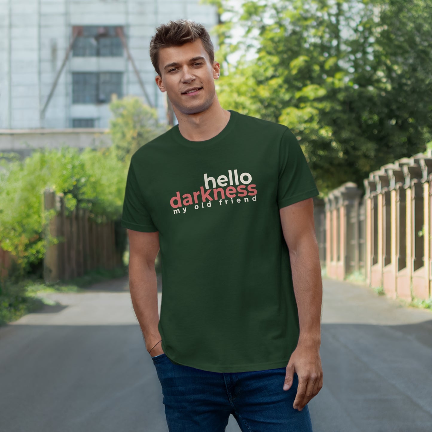 Uniseks T-Shirt - 'Hello darkness my old friend'