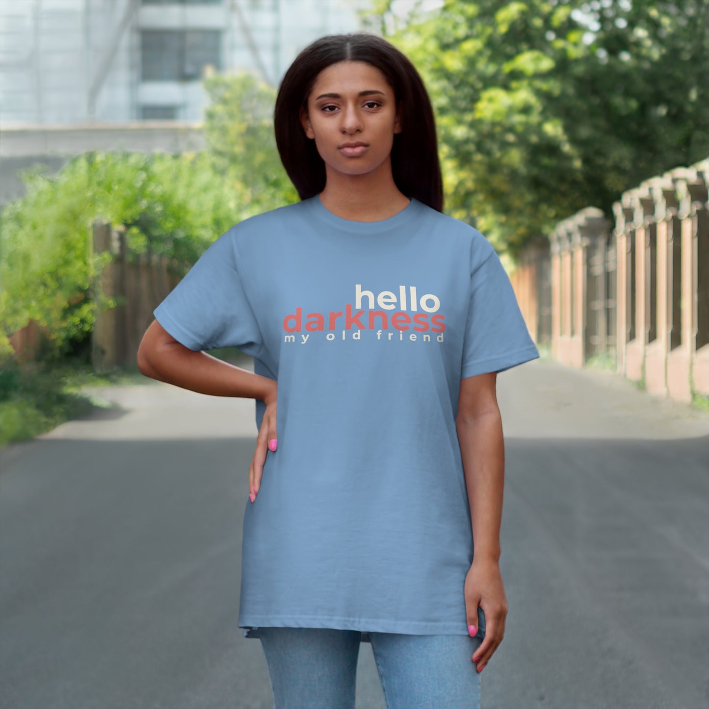 Uniseks T-Shirt - 'Hello darkness my old friend'