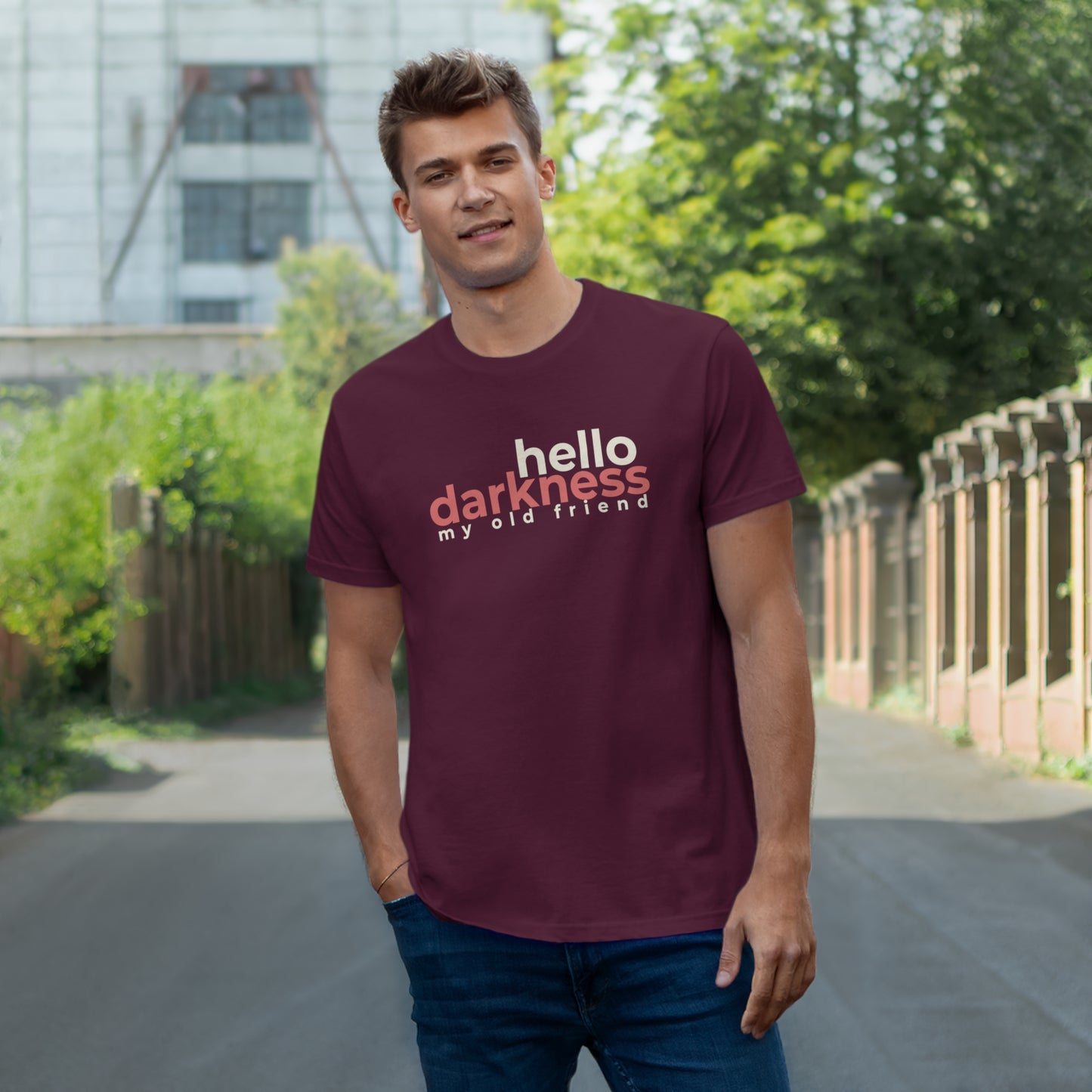 Uniseks T-Shirt - 'Hello darkness my old friend'
