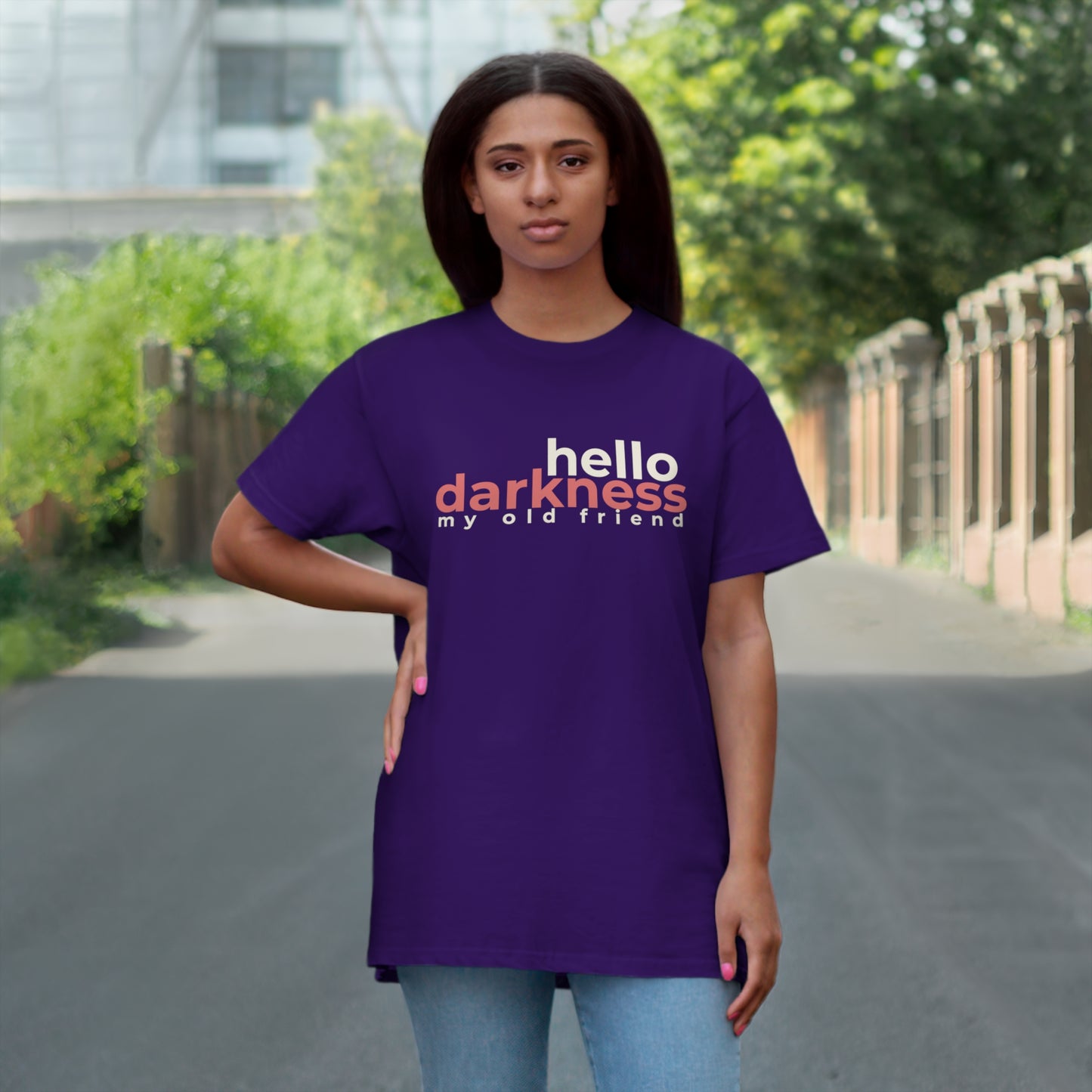 Uniseks T-Shirt - 'Hello darkness my old friend'